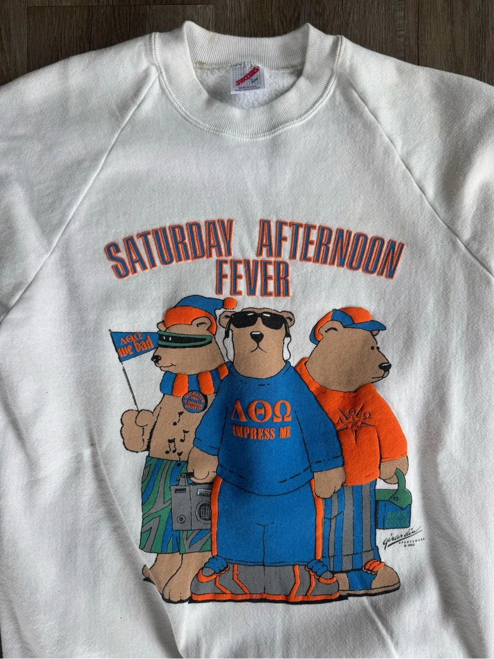 Vintage 80s Fraternity Bear “Saturday Afternoon Fever” Sweatshirt 1988